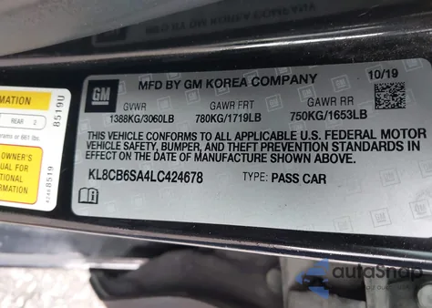 2020 Chevrolet Spark Fwd Ls Automatic z USA, uszkodzony, nr VIN KL8CB6SA4LC424678